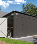 8x12 Outdoor Shed With Lean To And Triple Doors Galvanized Steel Utility Shed For Vertical Storage Dual Lock Security Sloped Roof