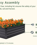 2 Pack Galvanized Raised Garden Bed Kit 12 Ft Long 2 Ft Wide 1 Ft High with marigolds and easy assembly details