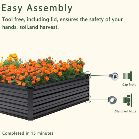 2 Pack Galvanized Raised Garden Bed Kit 12 Ft Long 2 Ft Wide 1 Ft High with marigolds and easy assembly details