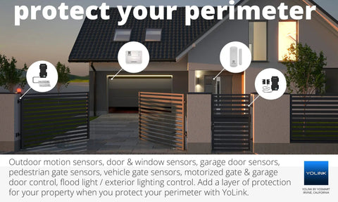 LoRa Smart Door Sensor Starter Kit With SpeakerHub audio hub and two door sensors in home security setup illustration.