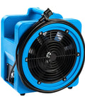 Beast 8 Inch Axial Blower Air Mover With 1100 CFM High Pressure Mini Industrial Fan 1/3 HP Sealed Motor in blue casing, front view