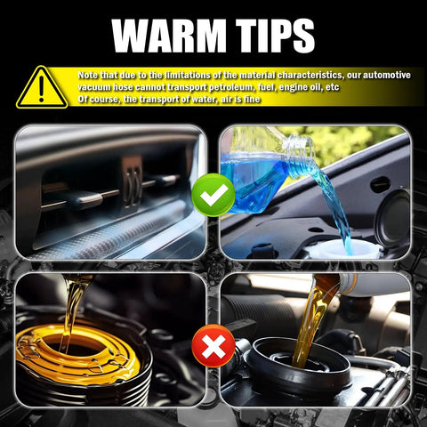 Warm tips about using Ultimate Silicone Vacuum Hose Kit For Auto Projects Six Piece Five Foot Set safely with images of correct and incorrect uses