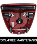 Bottom view of Tradition Upright Commercial Bagged Vacuum Cleaner Workhorse showcasing tool-free maintenance