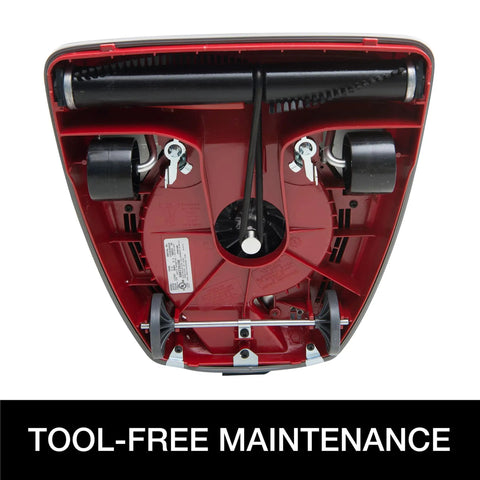 Bottom view of Tradition Upright Commercial Bagged Vacuum Cleaner Workhorse showcasing tool-free maintenance