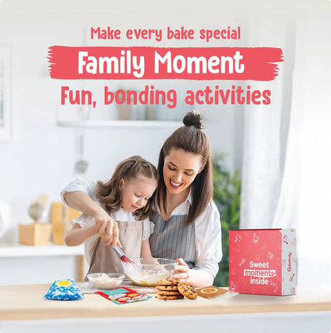 Mother and daughter baking with 6 Month Kids Baking Subscription Kit With Pre Measured Ingredients, Step By Step Recipes.