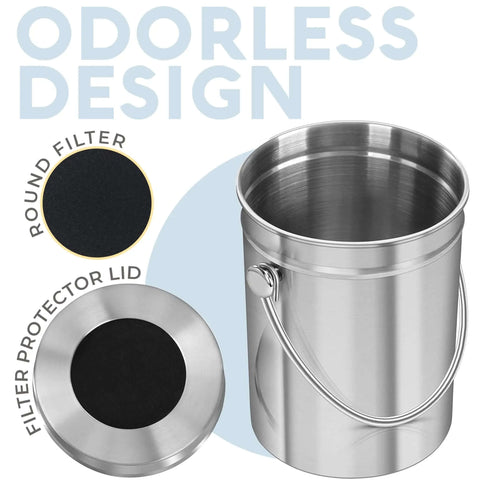 Countertop Compost Bin For Kitchen One Point Three Gallon Odor Free Indoor Bin With Carbon Filters And Lid Stainless Steel