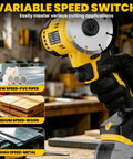 Badass Cordless Cut Off Tool With Brushless Motor And Variable Speed showcasing variable speed switch for cutting PVC, wood, and metal.