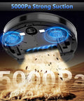 Robot Vacuum And Mop Combo With 5000Pa Suction, 150 Minute Runtime, app control, showing underside with strong suction power