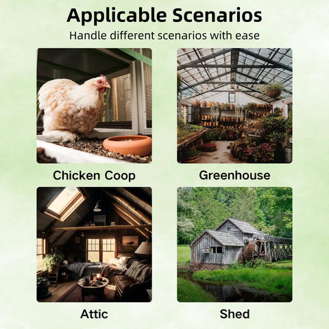No Fuss Solar Powered Exhaust Fan Kit With 25W Panel And 12000mAh Battery, 2600RPM, IP67 Waterproof, 10ft Cord, Built For Chicken Coops Greenhouses Attics And Sheds, Keeps Air Fresh All Day And Night Even On Cloudy Days