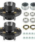 Front view: two black Youxmoto trailer idler hub assemblies (5x4.5) with bearings and grease seals