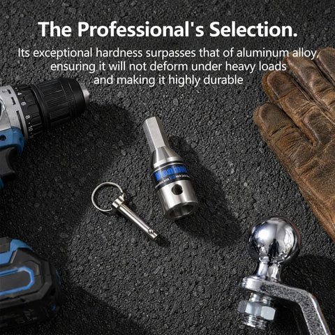 Heavy Duty Stainless Steel Trailer Jack Drill Adapter For Half Inch Jack Drive Shaft slick drill bit attachment on textured surface.