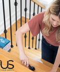 Person applying Clear No Slip Stair Treads For Indoors Anti Slip Tape For Wood Floors Easy Peel And Stick Grips 4x32 Inch Strips