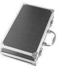 Kickass Aluminum Toolbox Carrying Case With Grip Handle, top view, black aluminum alloy, rigid shell, portable storage.