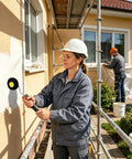 Woman using Pro Grade Pumpkin Corner Roller For Painting Interior And Exterior Walls With Precision Edging Brush on outdoor wall.
