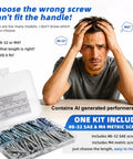 Image of man stressed over choosing screws from a kit containing Top Tier Cabinet Pull Screws And Dresser Drawer Knob Fasteners With Rock Solid 8-32 And Metric M4 Threads Perfect For Kitchen Cupboard Upgrades Closet Hardware Packs Dead Simple 130 Piece No Stress Build.