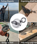 VNDUEEY 760 LBS magnet fishing kit, 4-piece set with grappling hook, 65ft rope, gloves, carabiner, 2.36-in round magnet