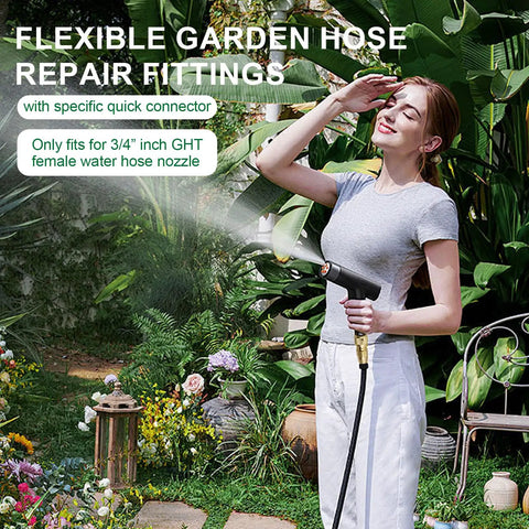 Woman using Brass Flexible Garden Hose Repair Kit With Quick Connector Collapsible Hose Adapter in garden