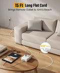 12 In 1 Surge Protector Power Strip With 15 Ft Flat Plug, 8 AC Outlets, 2 USB-C Ports, 2 USB-A Ports, 4-Side Design To Prevent Outlet Blockage, Overload Protection, Power Up Your Home Office And Entertainment Setup in living room