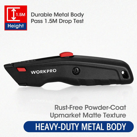 Premium Utility Knife, Retractable All Metal Heavy Duty Box Cutter With Quick Change Blade side view, durable matte finish.