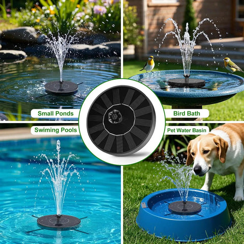 Solar Fountain Pump With Adjustable Spray Height, Glass Panel Bird Bath Fountain With 6 Nozzles for Outdoor Garden Pool