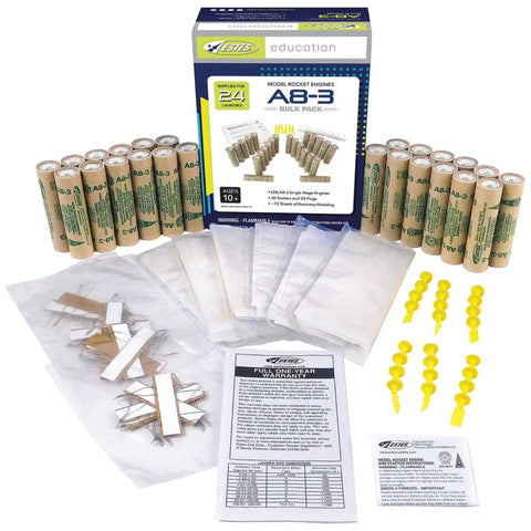 A8-3 Engines Bulk Pack For Educators With 24 Engine Models displayed with components and packaging