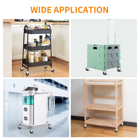 Stem Caster Wheels With Brakes, Swivel TPR Casters Set Of Four installed on kitchen cart, dolly, medical equipment, and shelf