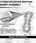 Dryer Heating Element Kit 5 Piece Replacement 5300W 240V with dimensions and part numbers displayed