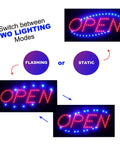 LED Neon Open Sign For Business With Flashing Mode Horizontal LED Sign For Stores Includes Flashing and Static Lighting Modes