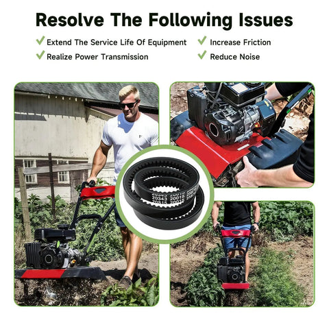 Rear Tine Tiller Drive Belt Replacement For Earthquake Versa Tiller Cultivator shown with images of tiller in use