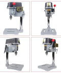 Beast Benchtop Drilling Machine With 340W Power, shown from various angles, featuring a drill chuck and dual speed controls.