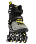 Macroblade 80 ABT Men's Inline Skates for Fitness and Training, Silver and Neon Yellow skate, front view showing ABT braking tech