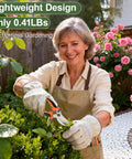 Effortless 7.5 Inch Pruning Shears For Roses And Shrubs With Stainless Steel Blades used by woman in garden