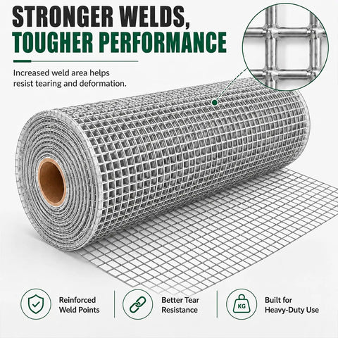 Heavy Duty Hardware Cloth 1/2 Inch Mesh Chicken Wire Fencing Roll, 48 Inch Wide by 100 Feet, 19 Gauge, Hot Dip Galvanized After Welding, Rust Resistant Poultry Coop Fence for Coops, Runs, and Enclosures close-up of welded mesh roll