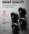 Heavy Duty 4 Pack Rubber Brake Pedal Stop Pads For Daily Drivers Durable Black Auto Switch Guards Built Tough For City Cruising With Zero Lag And Sweet Pedal Feel on a gray background.