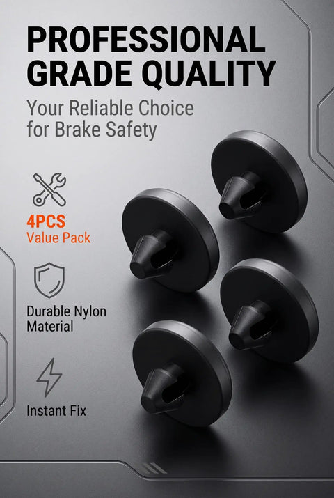 Heavy Duty 4 Pack Rubber Brake Pedal Stop Pads For Daily Drivers Durable Black Auto Switch Guards Built Tough For City Cruising With Zero Lag And Sweet Pedal Feel on a gray background.