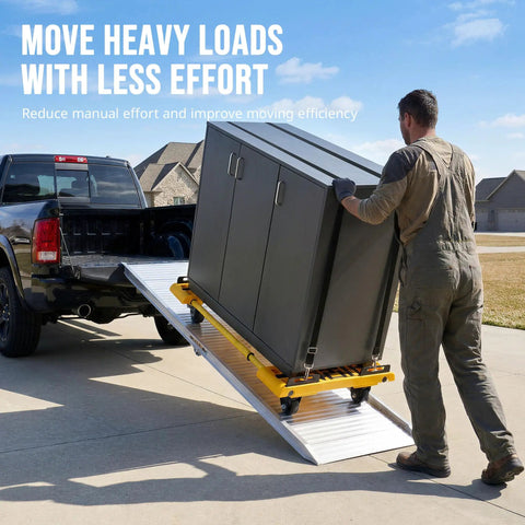 Heavy-Duty Moving Dolly For Appliances And Furniture, 2000 Lb Capacity, Adjustable 6 To 46 Inches, Built For Easy Material Handling And Reducing Lifting And Dragging On Heavy Loads, moving cabinet on ramp