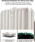 Front view of ivory white Hanke 24-inch expandable hard-shell luggage with top-opening zipper and wheels