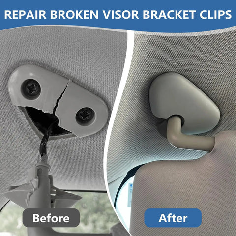 Before and after of Sun Visor Replacement Clips for Impreza 2017-2023 in black showing repaired visor mount