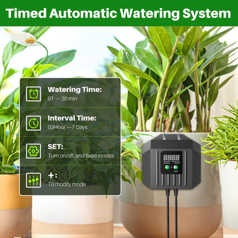 3W Solar Drip Irrigation System With Digital Programmable Smart Watering Kit And 2200mAh Battery setup with potted plants