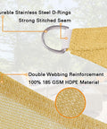 Close-up of Sun Shade Sail 16x20 Sand Rectangular Permeable Outdoor Shade Cloth corner with D-ring and stitching details.