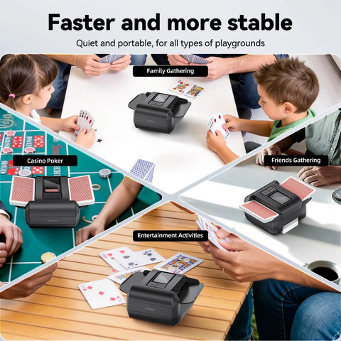 Kpaw Automatic Card Shuffler For Poker One Press Electric Shuffle Machine in use for family and friends gatherings.