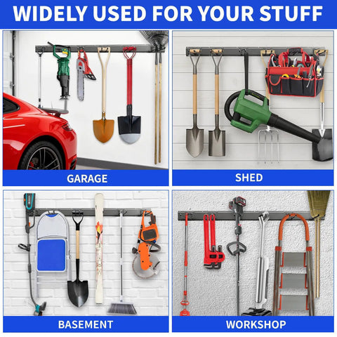 64 Inch Heavy Duty Wall Mounted Garden Tool Organizer With 10 Adjustable Hooks For Garage Basement Shed And Workshop