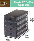 Black Satin 4 Tier Coffee Pod Drawer Organizer Compatible With K Cups Holds Up To 72 Pods With Dimensions 7 W x 9.8 H x 12.8 D