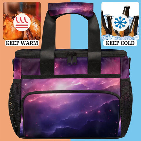 Insulated Picnic Backpack With Large Lunch Bag For Women And Men, purple design, keeps food warm or cold, Spacious 12x8.7x10 Inch.