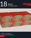 General Clean L10 Light Cleaning Cloths Wipes Pop Up Box White Dairy Towels Soft Highly Absorbent Bulk Paper Wipers 110 Sheets Per Box 18 Boxes Per Case 1,980 Sheets Total For Quick Cleanups. Image shows 18 boxes of Wypall L10 wipes, each with 110 sheets, stacked together.