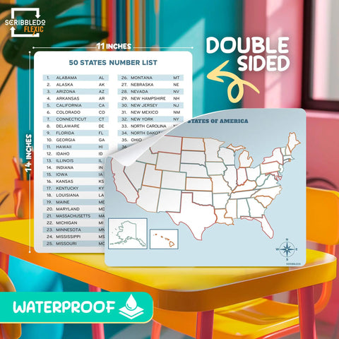 Flexible Dry Erase 11 By 14 Inch United States Map Sheets Pack Of 10 For Students And Teachers Reusable USA Practice Maps.