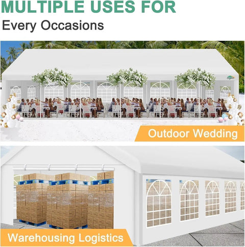 Heavy Duty 20x40 Outdoor Party Tent With 12 Sidewalls And 16 Church Windows White Event Shelter for Weddings and Logistics