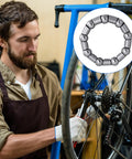 Man repairing bike with 30 Piece Bike Bearing Set for BMX and Everyday Riders With Fixed Cage Ball Bearings in 10 Sizes 4mm To 8mm Range Includes One Sixth To One Third Inch Options Gear Up Pro Grade Repair Parts for Hubs Wheels and Bearings Silver