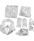 Heavy Duty Aluminum Foil Heat Insulated Suit Takes The Heat At 1200 Degrees Fire Retardant Industrial Safety Gear components displayed on a white background.