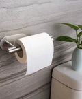 Stick On Toilet Paper Holder No Drilling Stainless Steel Brushed Finish Easy Install for bathroom, mounted on wall near plant